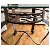 Round Glass Top Side Table with Wrought Iron Base