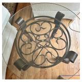 Round Glass Top Side Table with Wrought Iron Base