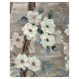 Large Floral Wall Art on Canvas with White Blossoms Signed by NAN