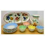 Assorted Italian Ceramic Serving Set with Fruit Tray, Pitcher, Plates and Bowls