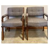 Pair of Mid-Century Modern La-z-boy Upholstered Wood Armchairs