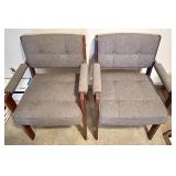 Pair of Mid-Century Modern La-z-boy Upholstered Wood Armchairs