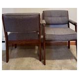 Pair of Mid-Century Modern La-z-boy Upholstered Wood Armchairs