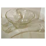 Vintage Pressed Glass Punch Bowl Set with 11 Cups and Ladle