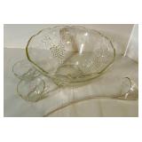 Vintage Pressed Glass Punch Bowl Set with 11 Cups and Ladle