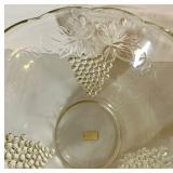 Vintage Pressed Glass Punch Bowl Set with 11 Cups and Ladle