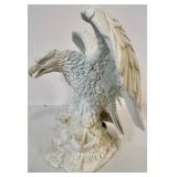 Eclectic Decor Group with Vintage Kettle, Planter Chalice, Stoneware Crock, Eagle Statue, Bamboo Fountain, and Wood Magazine Rack