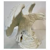 Eclectic Decor Group with Vintage Kettle, Planter Chalice, Stoneware Crock, Eagle Statue, Bamboo Fountain, and Wood Magazine Rack