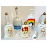 Collection of 20 Decorative Porcelain and Brass Souvenir Bells