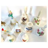 Collection of 20 Decorative Porcelain and Brass Souvenir Bells