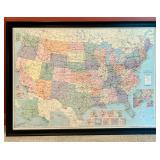 Framed United States Wall Map with Color-Coded States