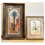 Framed Art Print Set: Palm Courtyard Scene and Hyacinthus Botanical Illustration