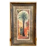 Framed Art Print Set: Palm Courtyard Scene and Hyacinthus Botanical Illustration