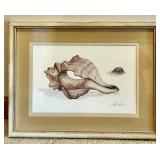 Framed Feather Print and Set of 2 Framed Shell Art Prints