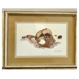 Framed Feather Print and Set of 2 Framed Shell Art Prints