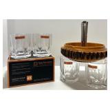 Nachtmann Double Old Fashioned Crystal Glasses with Wood Nut Bowl and Picks Set