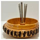 Nachtmann Double Old Fashioned Crystal Glasses with Wood Nut Bowl and Picks Set