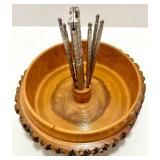 Nachtmann Double Old Fashioned Crystal Glasses with Wood Nut Bowl and Picks Set