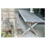 Rustic Wooden Picnic Table with 2 Benches
