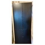 Tall Black Wooden Storage Cabinet with Shelves
