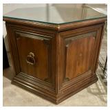 Vintage Hexagonal Wood End Table with Glass Top