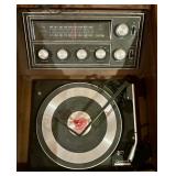 Vintage Magnavox Stereo Console Tables with Garrard Turntable and Assorted Vinyl Records