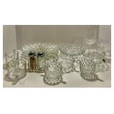 Glassware Collection including Bowls, Dishes, Goblets, and Salt and Pepper Shakers