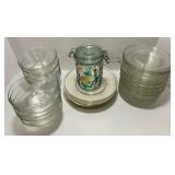 Collection of Vintage Clear Glass Bowls, Plates, and Decorative Glass Jar