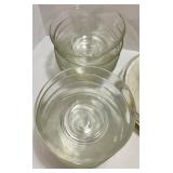 Collection of Vintage Clear Glass Bowls, Plates, and Decorative Glass Jar