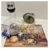 Wine Bar Set with Glass Decanter, Stem Charms, Placemat, and Coasters