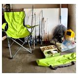 Fishing Gear Collection: 6 Rods with Reels, Chair, Tackle Box and Accessories