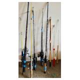 Fishing Gear Collection: 6 Rods with Reels, Chair, Tackle Box and Accessories