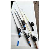Fishing Gear Collection: 6 Rods with Reels, Chair, Tackle Box and Accessories