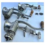 Set of 3 Universal Vintage Cast Iron Meat Grinders with Wooden Handles