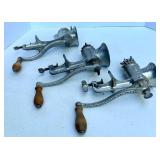 Set of 3 Universal Vintage Cast Iron Meat Grinders with Wooden Handles