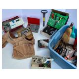 Collection of Hand Tools, Tool Belt, Wire Brushes, and Accessories