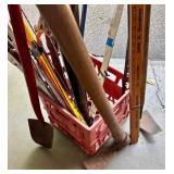 Hand Saw and Garden Tool Lot in Dairy Crate