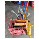 Hand Saw and Garden Tool Lot in Dairy Crate