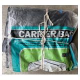 Lot of Blue and Green Tarps, Canvas Drop Cloths, Plastic Sheeting and Large Carrier Bag