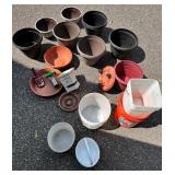 Collection of Assorted Garden Buckets, Planters, and Lawn Tools