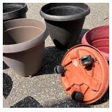 Collection of Assorted Garden Buckets, Planters, and Lawn Tools