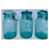 Collection of Vintage Ball Mason Jars, Hemingray Glass Insulators, and Coca-Cola Bottle