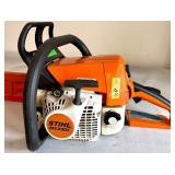 Lot of Lawn Power Tools Including Chainsaw, Hedge Trimmer, and Blower