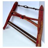 Vintage Wooden Frame Bow Saw with Red Finish