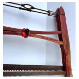 Vintage Wooden Frame Bow Saw with Red Finish