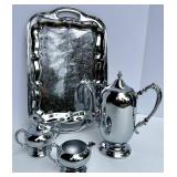 Danny Wilson Chrome Tea and Coffee Set with Tray - Old New England