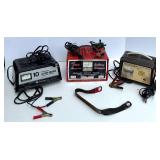 Group of 3 Vintage Battery Chargers Schumacher and Sears with Clamps