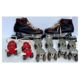 Vintage Johnson Hockey Ice Skates and Set of 4 Globe No. 40 Adjustable Metal Roller Skates