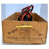 Set of Automotive Jumper Cables, Chains, Clips and Wooden Storage Box