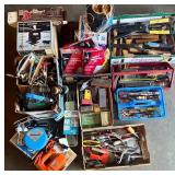 Large Lot of Vintage and Modern Hand Tools, Power Tools, and Hardware Boxes